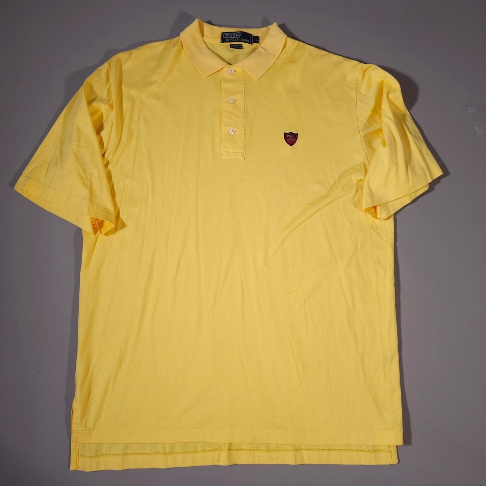Vintage Polo Ralph Lauren Golf Polo Shirt Short Sleeve Mens L Yellow Crest 90s